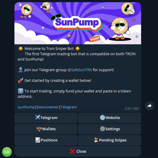 Sunpump Tron Sniper Bot
